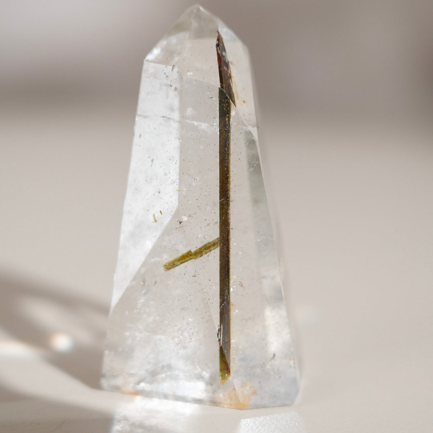 綠碧璽白水晶柱