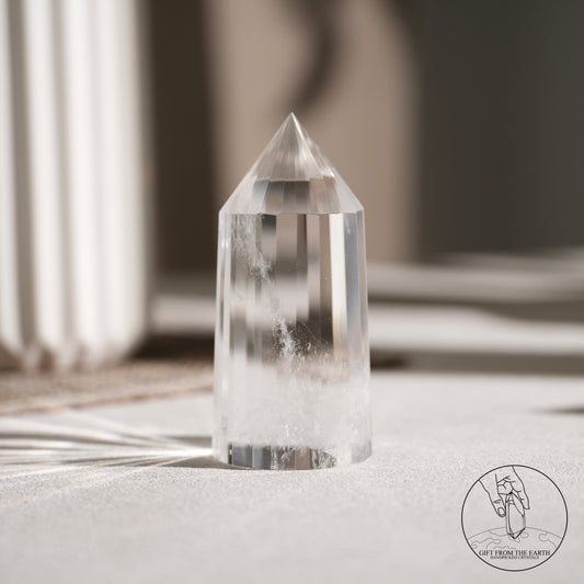 多面切割白水晶柱