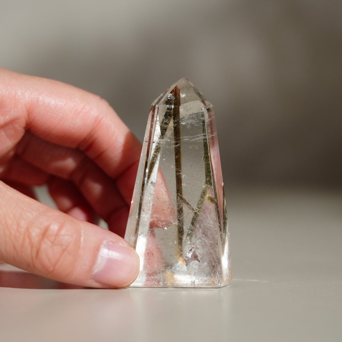 綠碧璽白水晶柱