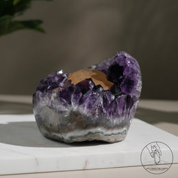 紫水晶簇黃方解石共生