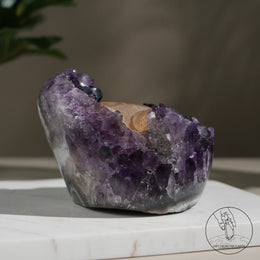 紫水晶簇黃方解石共生