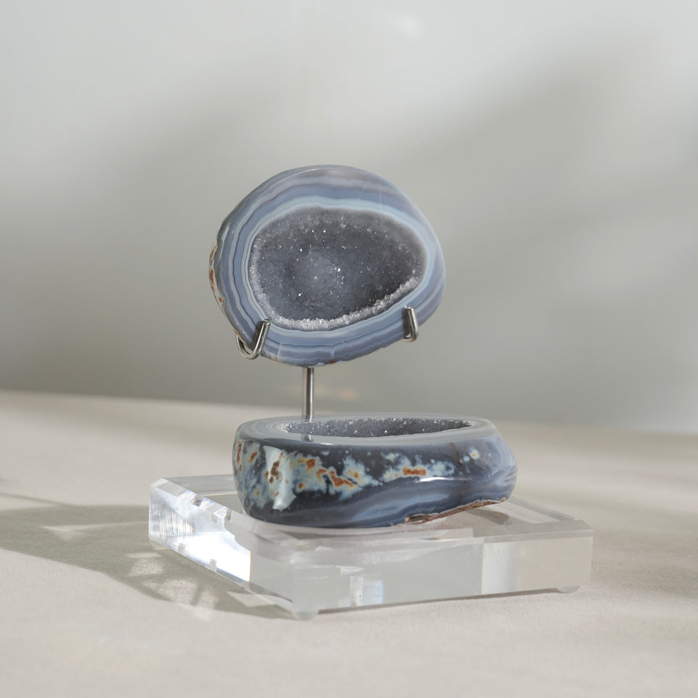 Blue Agate Geode Pair